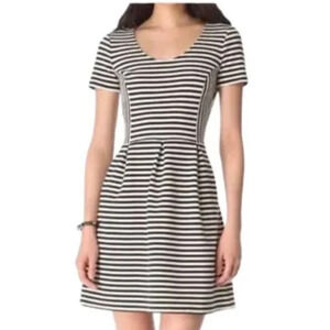 J.Crew Size 2 white Black Stripe Dress Women empire waist flattering pleats mini